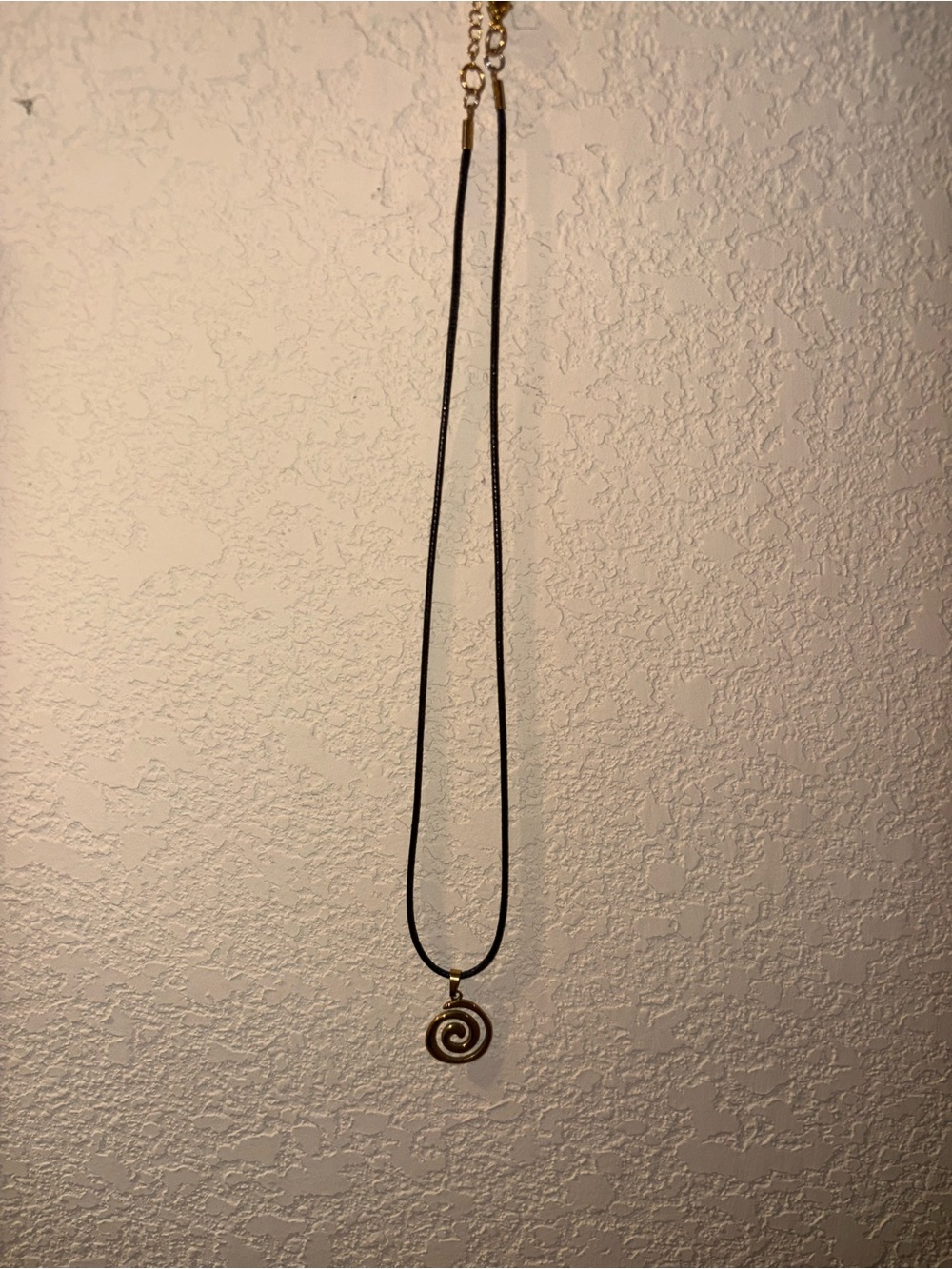Unbranded Black Cord Necklace with Gold Spiral Pendant